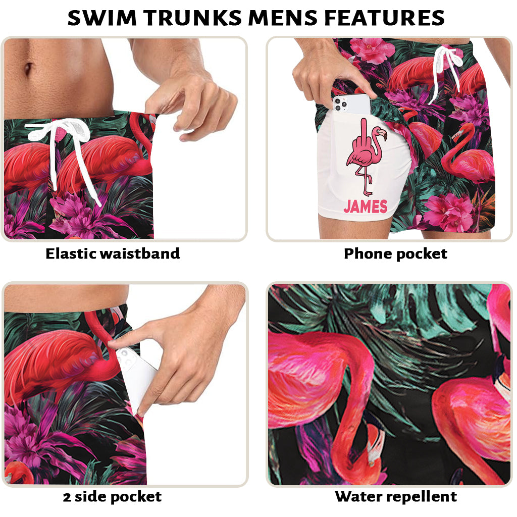 Tropischer Flamingo – Personalisierte Flamingo-Badehose für Herren mit Innenfutter