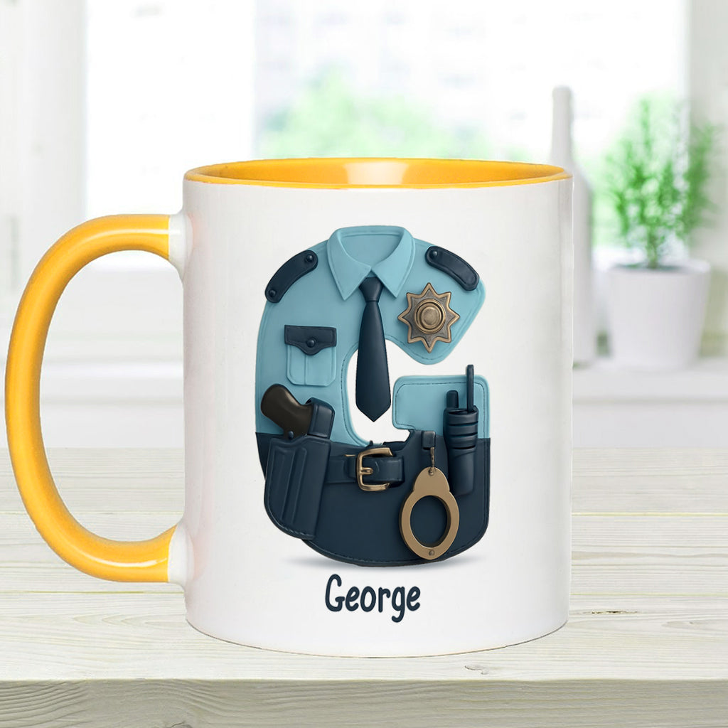 Personalisierte Tasse mit Polizei-Akzenten, individuelle Initialen