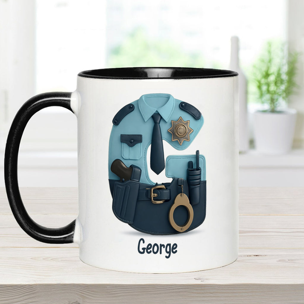 Personalisierte Tasse mit Polizei-Akzenten, individuelle Initialen