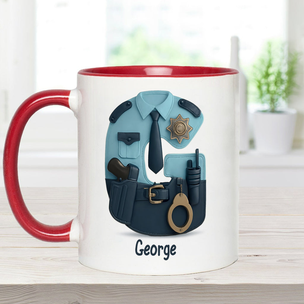 Personalisierte Tasse mit Polizei-Akzenten, individuelle Initialen