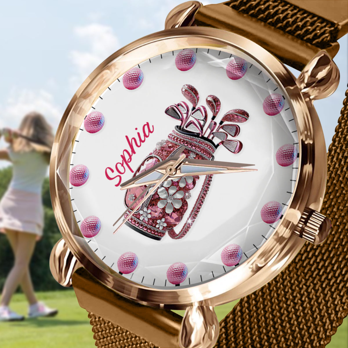 Einfach ein Mädchen, das Golf liebt – Personalisierte Golf-Damenhanduhr 