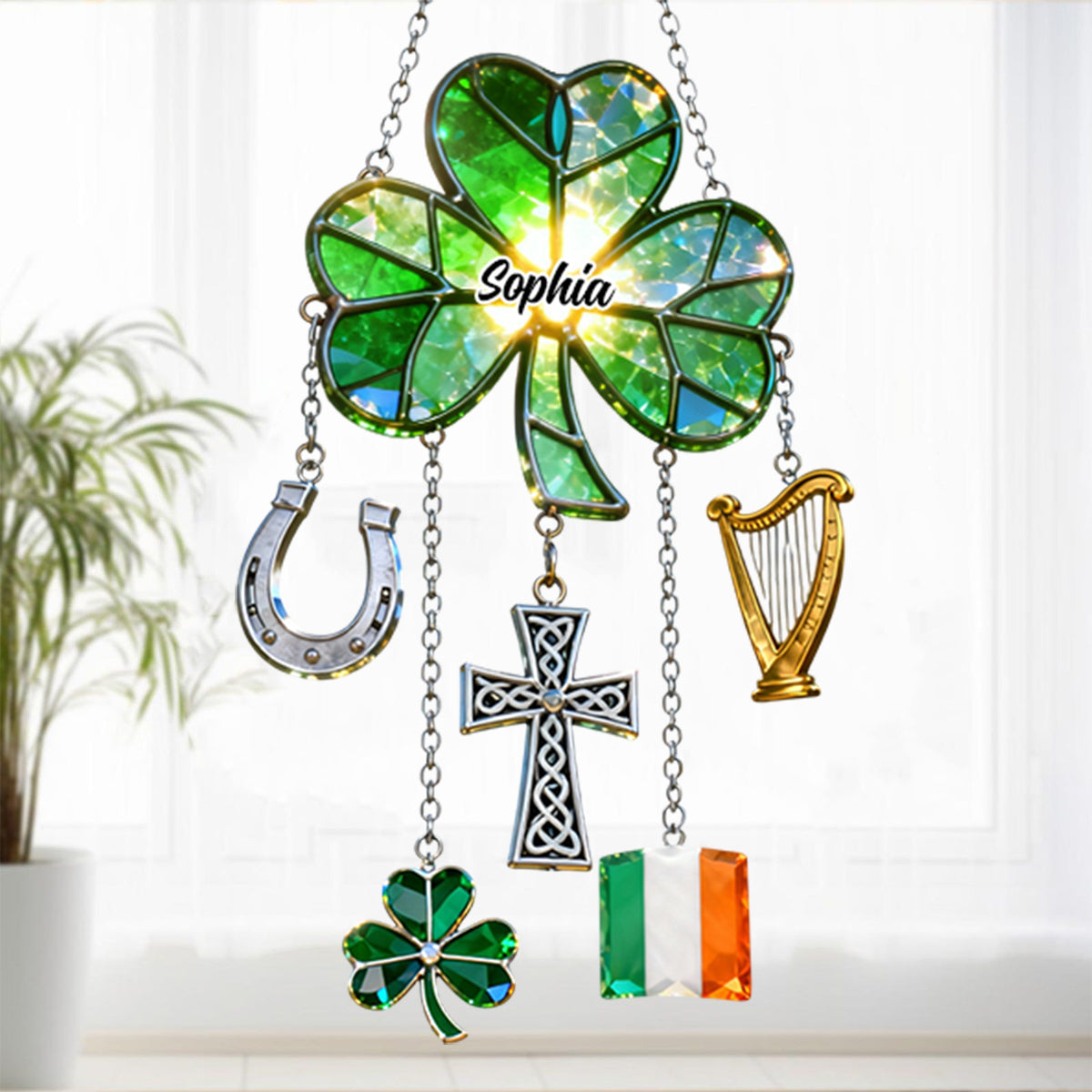 Lucky St. Patrick's Day - Personalized Irish Window Hanging Suncatcher With Custom Charms