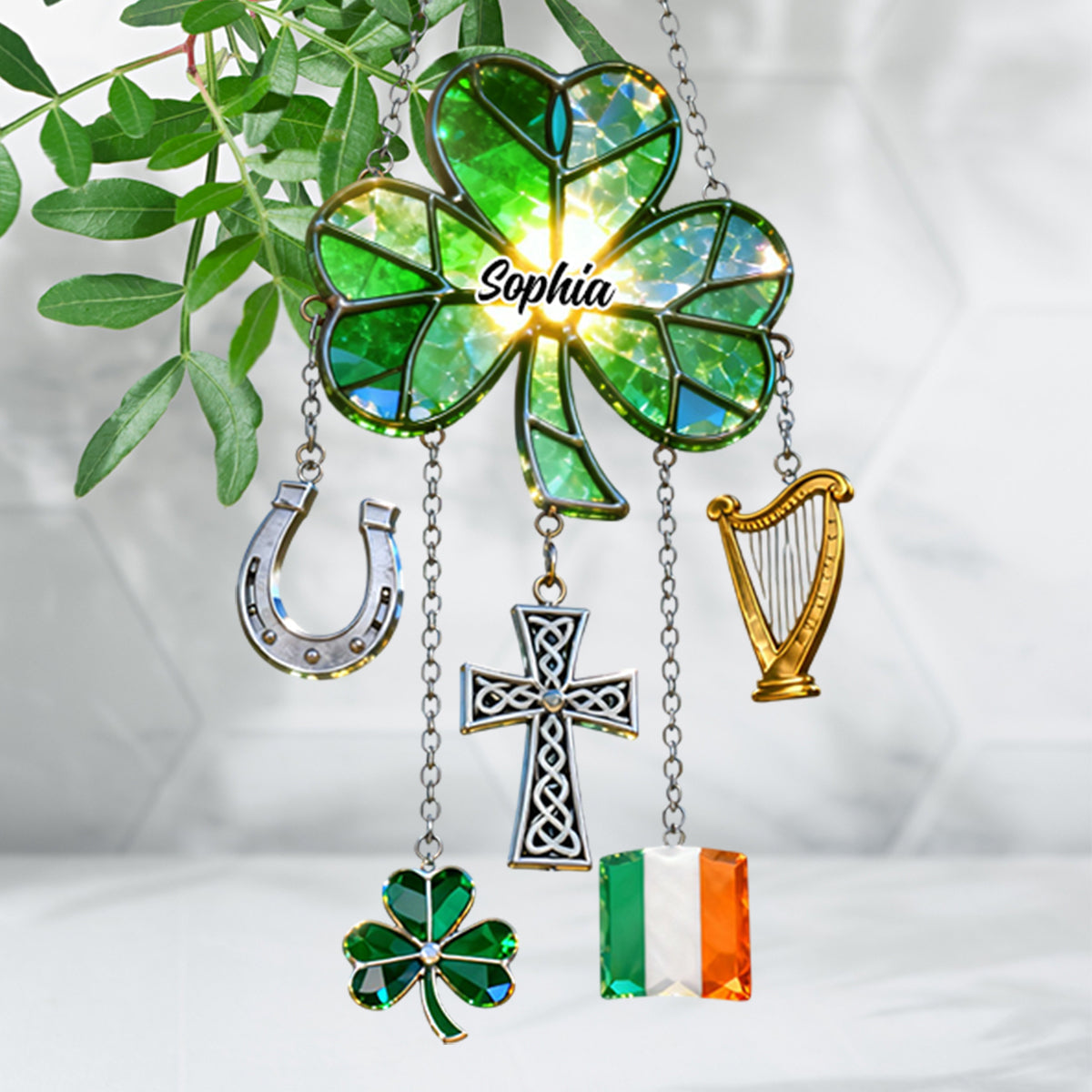 Lucky St. Patrick's Day - Personalized Irish Window Hanging Suncatcher With Custom Charms