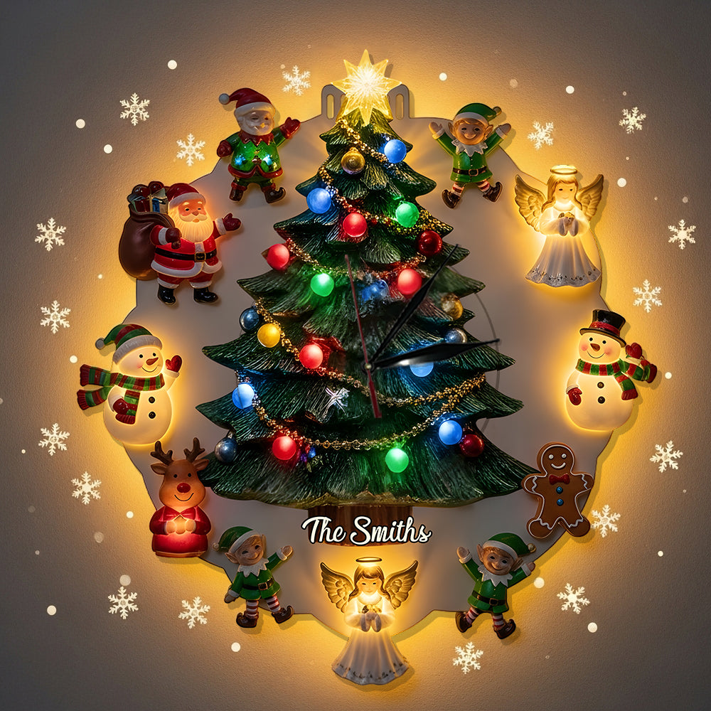 Weihnachtsmotiv - Personalisierte LED-Wanduhr für die ganze Familie