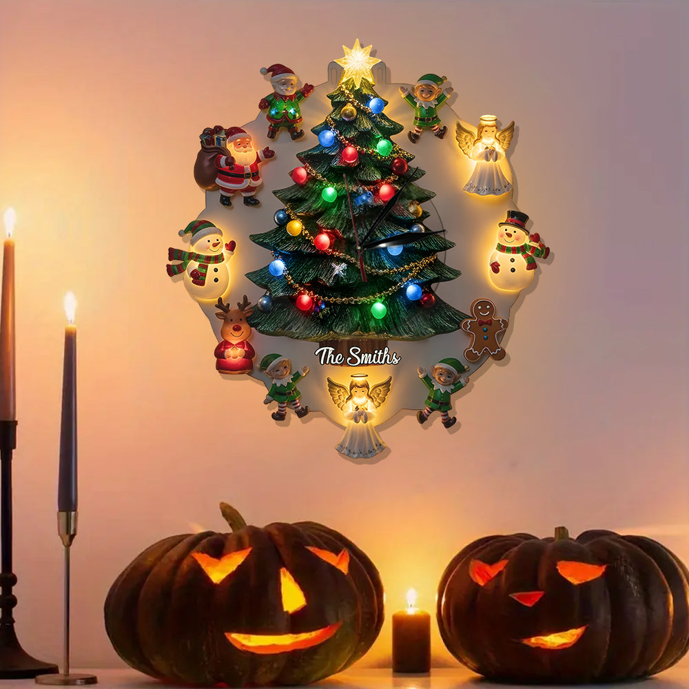 Weihnachtsmotiv - Personalisierte LED-Wanduhr für die ganze Familie