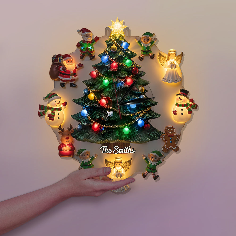 Weihnachtsmotiv - Personalisierte LED-Wanduhr für die ganze Familie
