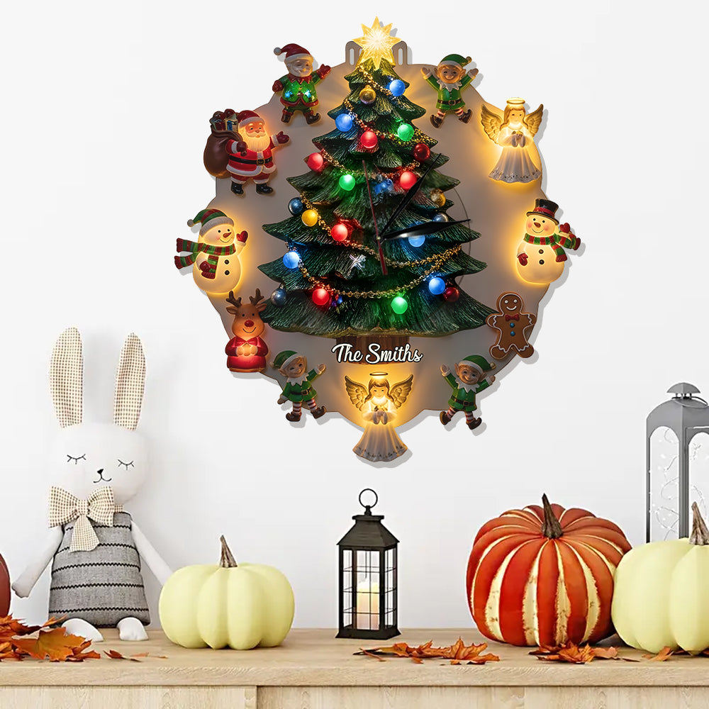 Weihnachtsmotiv - Personalisierte LED-Wanduhr für die ganze Familie