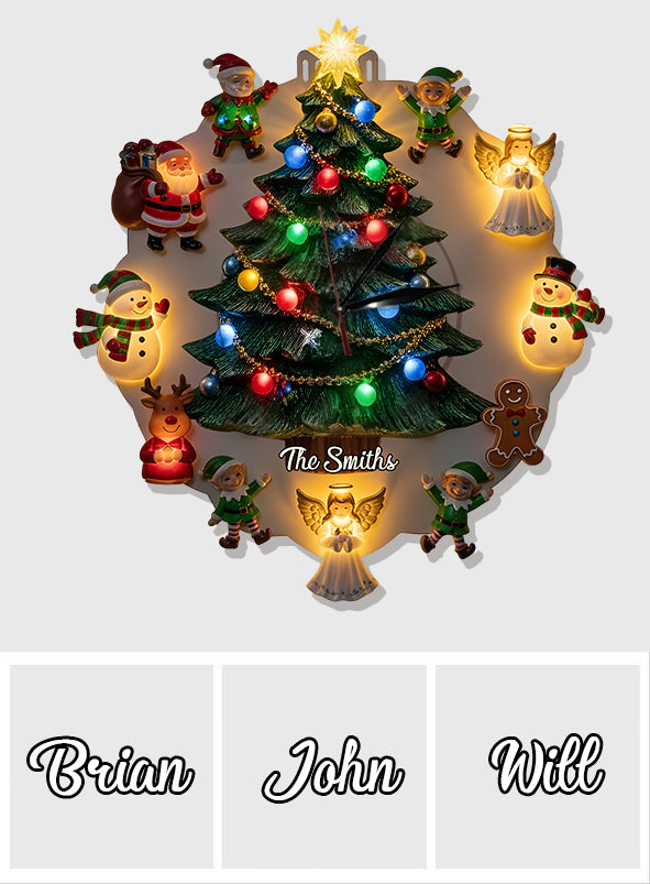 Weihnachtsmotiv - Personalisierte LED-Wanduhr für die ganze Familie