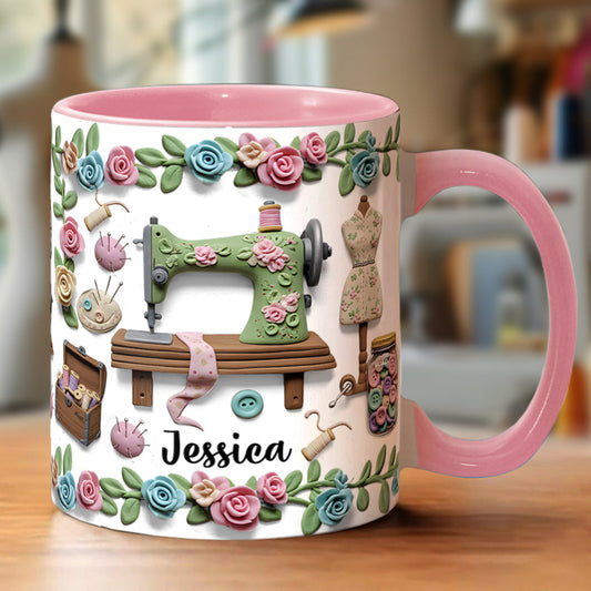 Einfach ein Mädchen, das Nähen liebt – personalisierte Tasse mit Nähmotiv