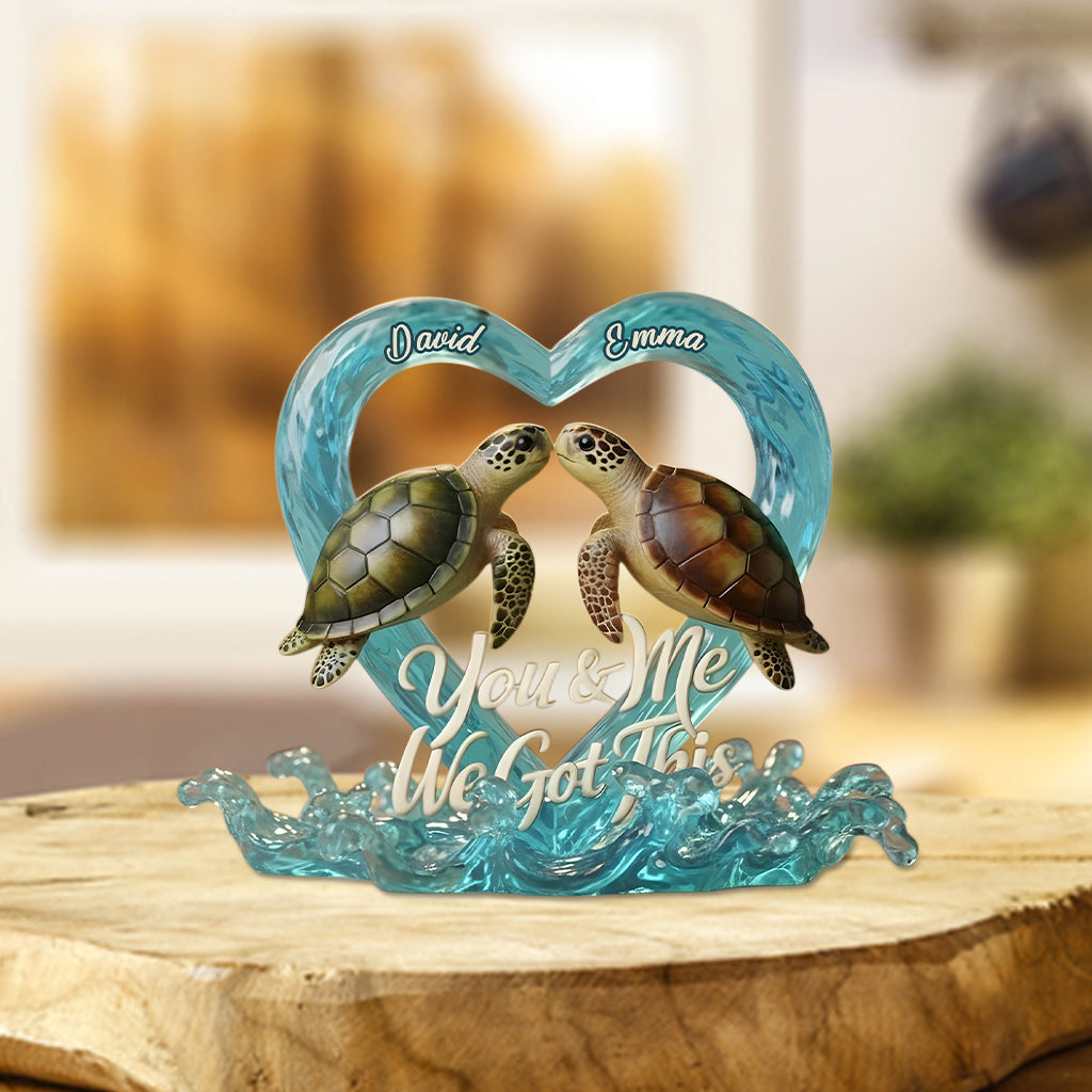 Du und ich, wir schaffen das! Schildkrötenpaar – personalisierte Acrylplakette in Schildkrötenform