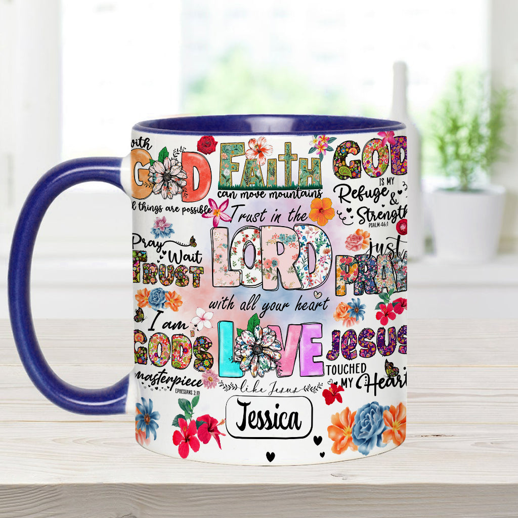 Beten, Warten, Vertrauen – Personalisierte Tasse mit christlichem Akzent