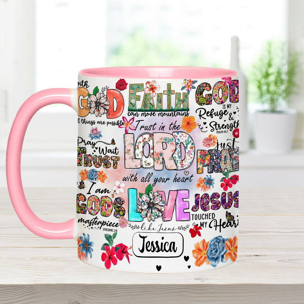 Beten, Warten, Vertrauen – Personalisierte Tasse mit christlichem Akzent