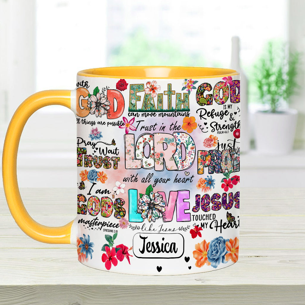 Beten, Warten, Vertrauen – Personalisierte Tasse mit christlichem Akzent