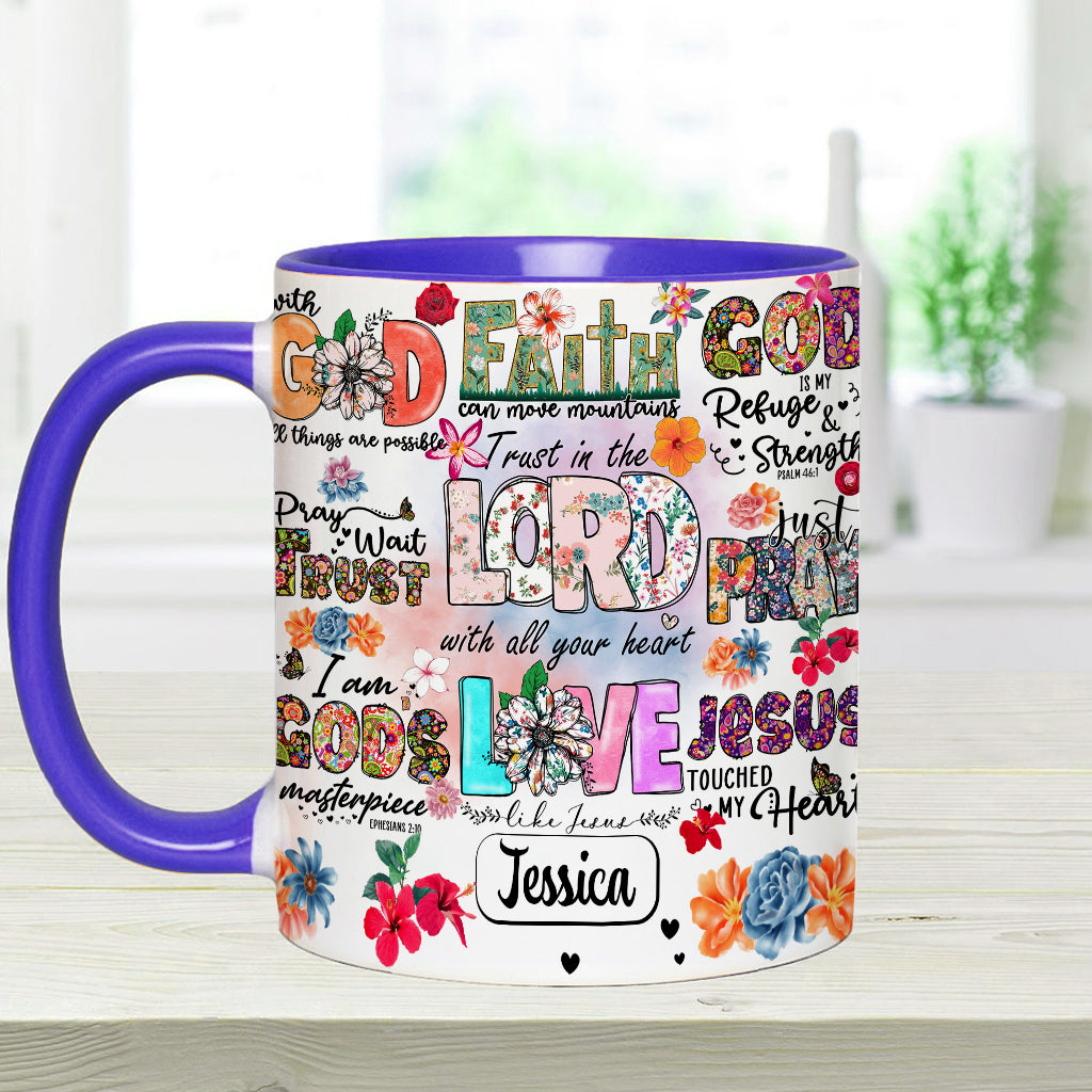 Beten, Warten, Vertrauen – Personalisierte Tasse mit christlichem Akzent