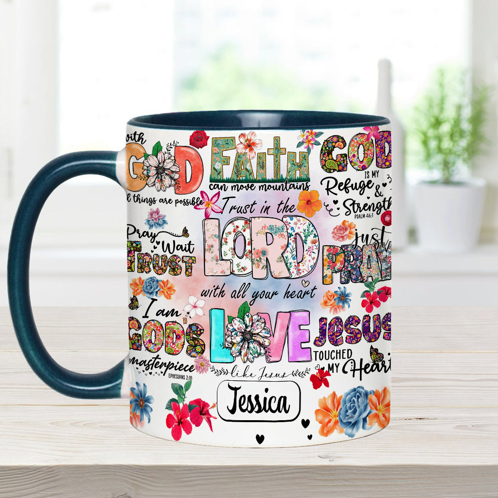 Beten, Warten, Vertrauen – Personalisierte Tasse mit christlichem Akzent