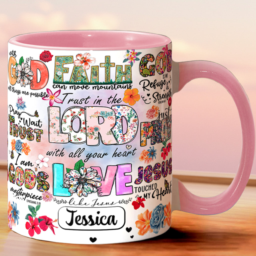 Beten, Warten, Vertrauen – Personalisierte Tasse mit christlichem Akzent