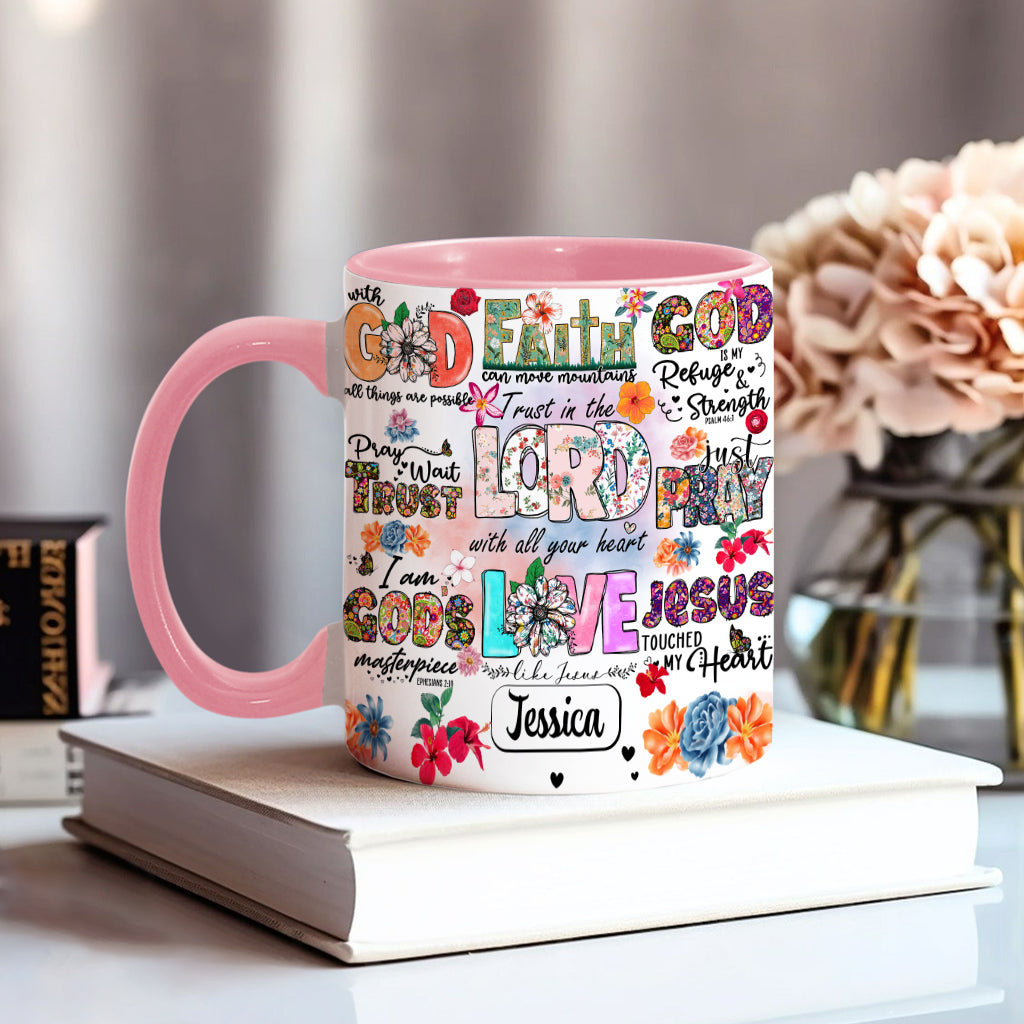 Beten, Warten, Vertrauen – Personalisierte Tasse mit christlichem Akzent
