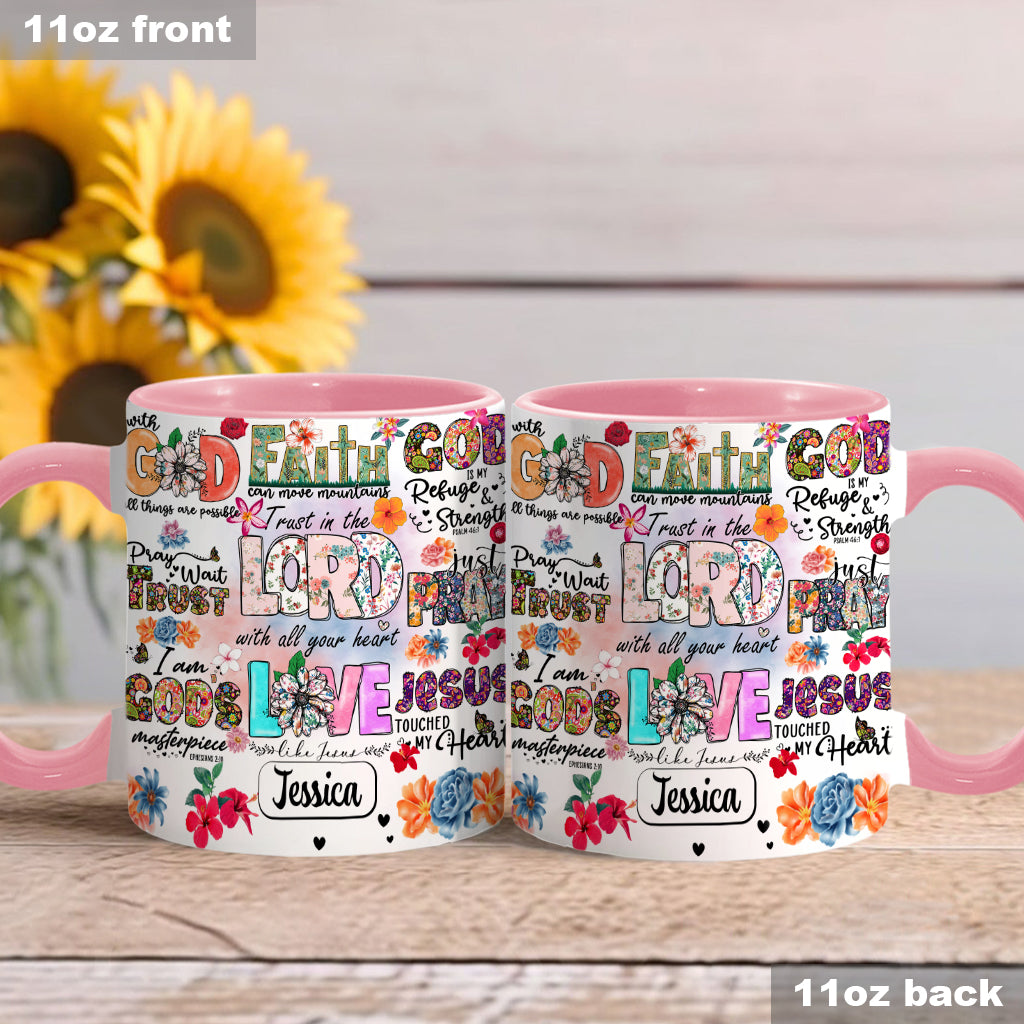Beten, Warten, Vertrauen – Personalisierte Tasse mit christlichem Akzent