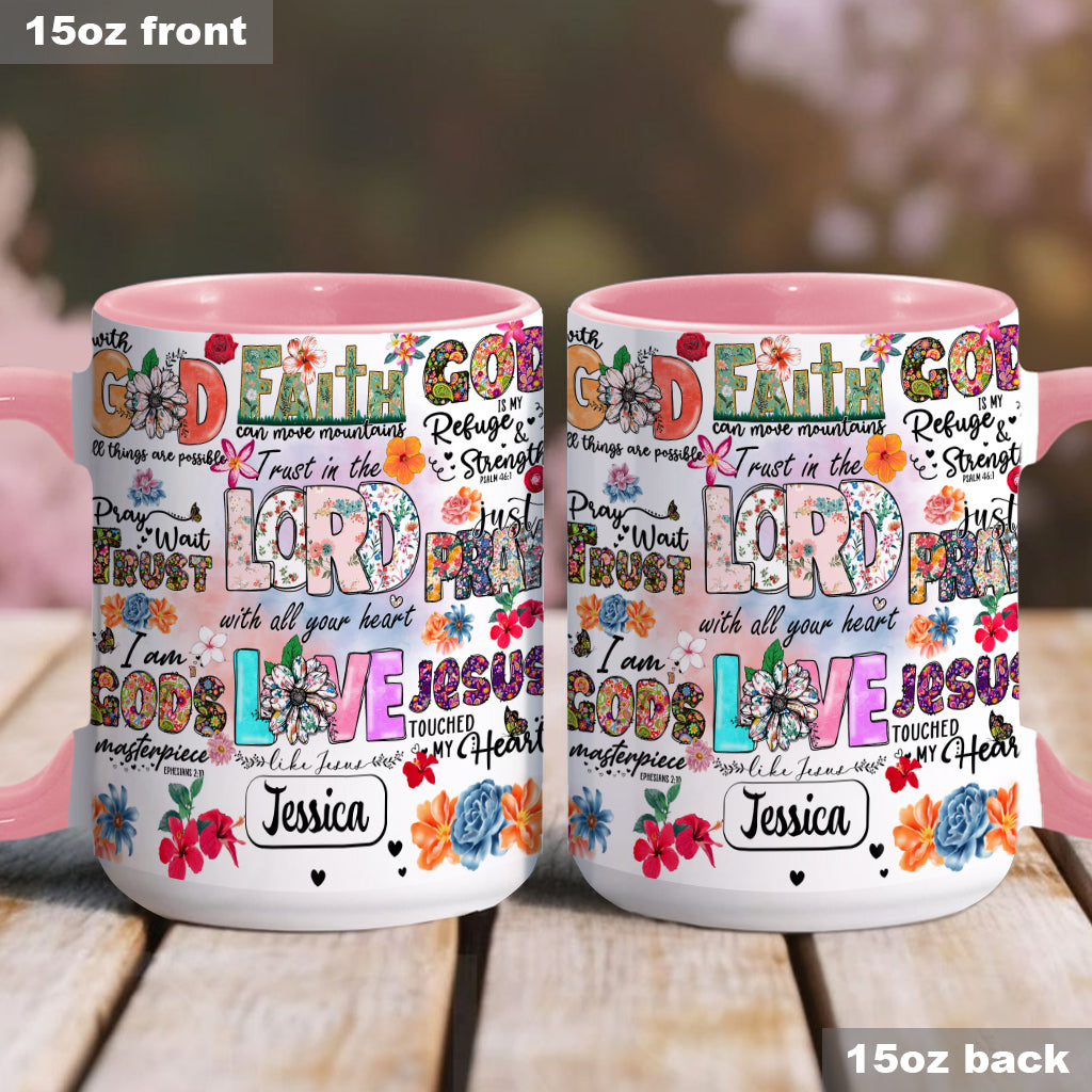 Beten, Warten, Vertrauen – Personalisierte Tasse mit christlichem Akzent