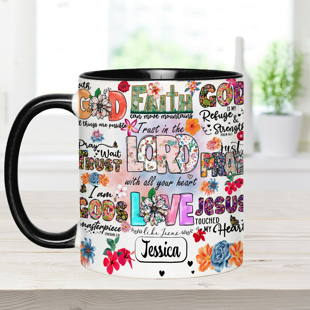 Beten, Warten, Vertrauen – Personalisierte Tasse mit christlichem Akzent