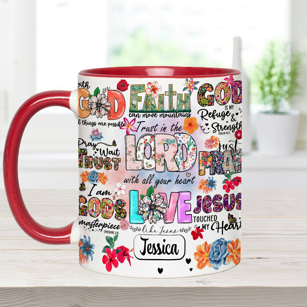 Beten, Warten, Vertrauen – Personalisierte Tasse mit christlichem Akzent