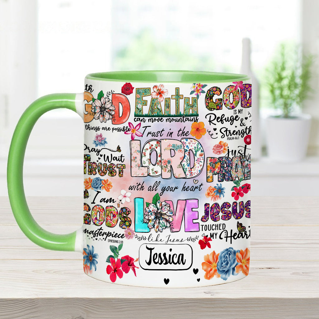 Beten, Warten, Vertrauen – Personalisierte Tasse mit christlichem Akzent