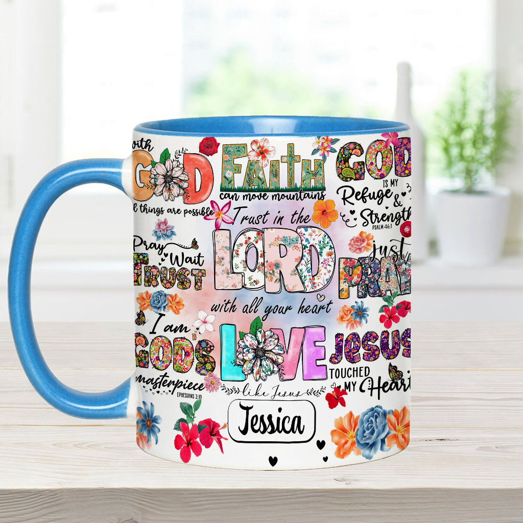 Beten, Warten, Vertrauen – Personalisierte Tasse mit christlichem Akzent