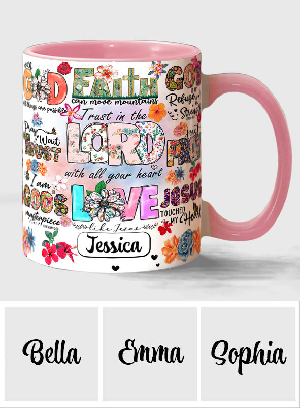 Beten, Warten, Vertrauen – Personalisierte Tasse mit christlichem Akzent