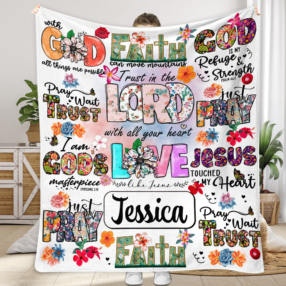 Pray Wait Trust - Personalized Christian Blanket