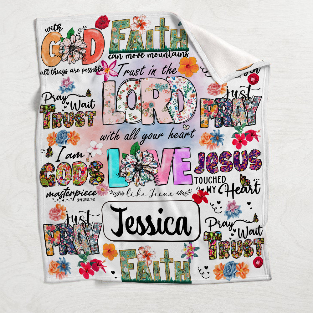 Pray Wait Trust - Personalized Christian Blanket