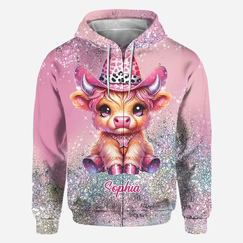 Niedliches Hochlandrind - Personalisiertes T-Shirt mit Hochlandrind-Allover-Print