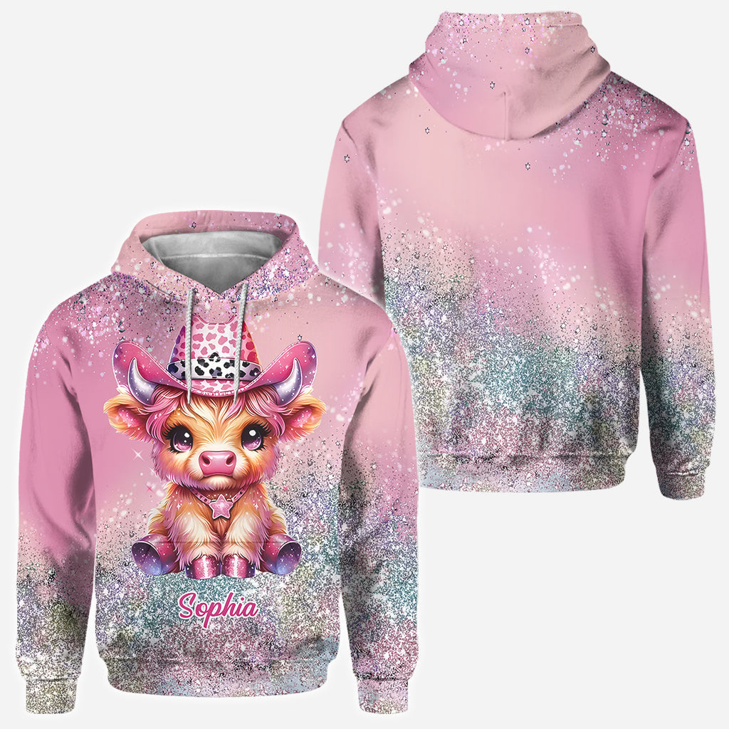 Niedliches Hochlandrind - Personalisiertes T-Shirt mit Hochlandrind-Allover-Print