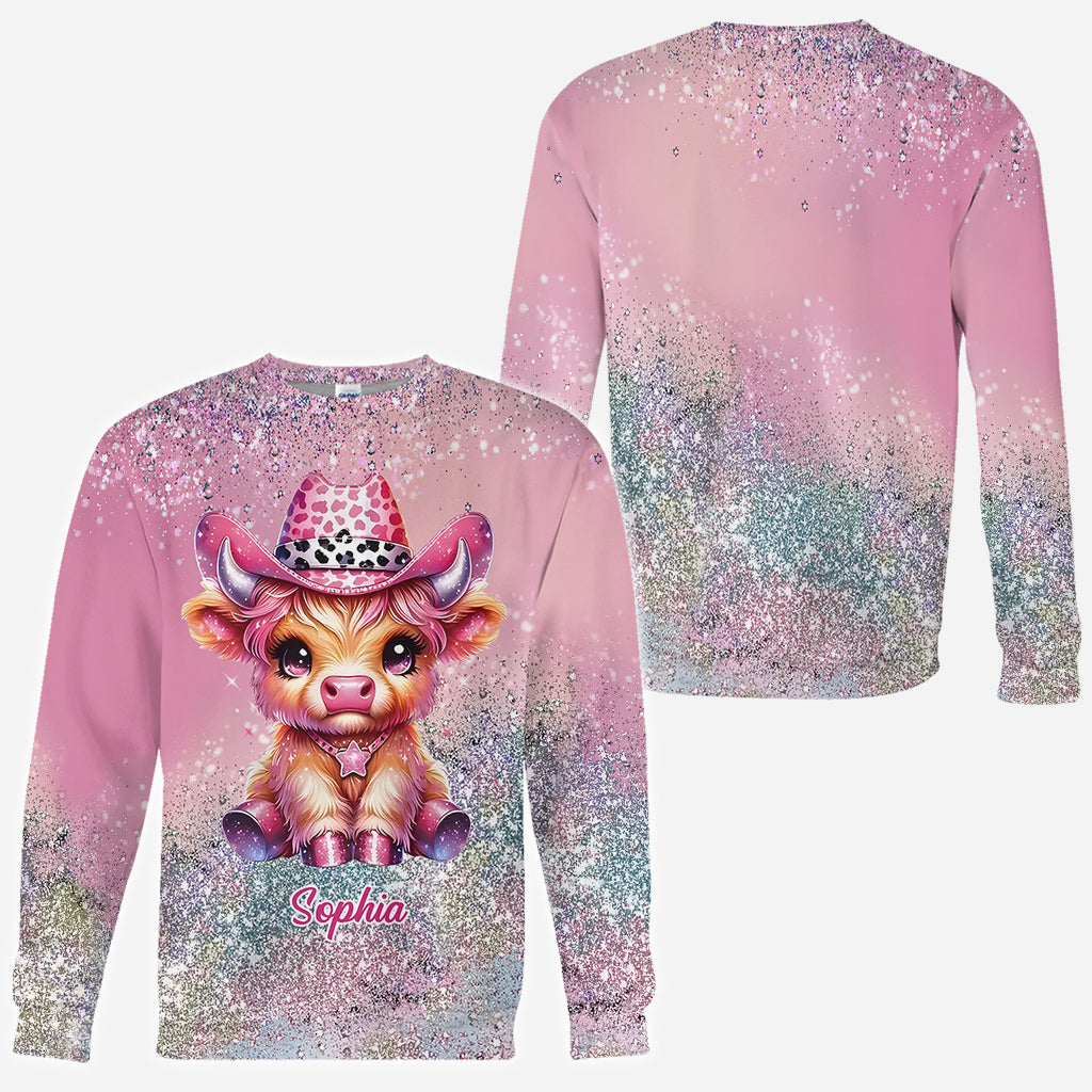 Niedliches Hochlandrind - Personalisiertes T-Shirt mit Hochlandrind-Allover-Print