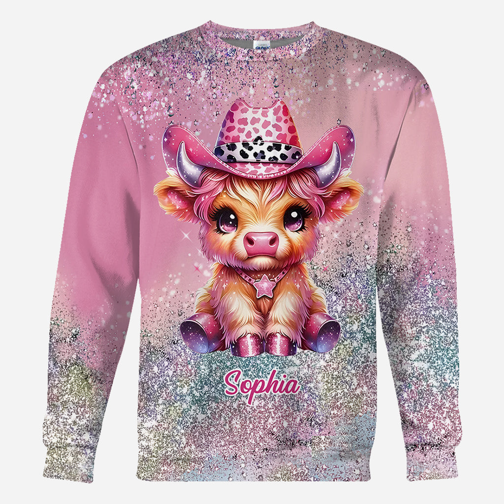 Niedliches Hochlandrind - Personalisiertes T-Shirt mit Hochlandrind-Allover-Print