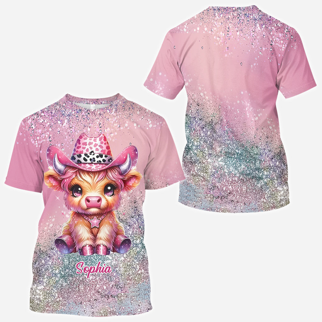 Niedliches Hochlandrind - Personalisiertes T-Shirt mit Hochlandrind-Allover-Print