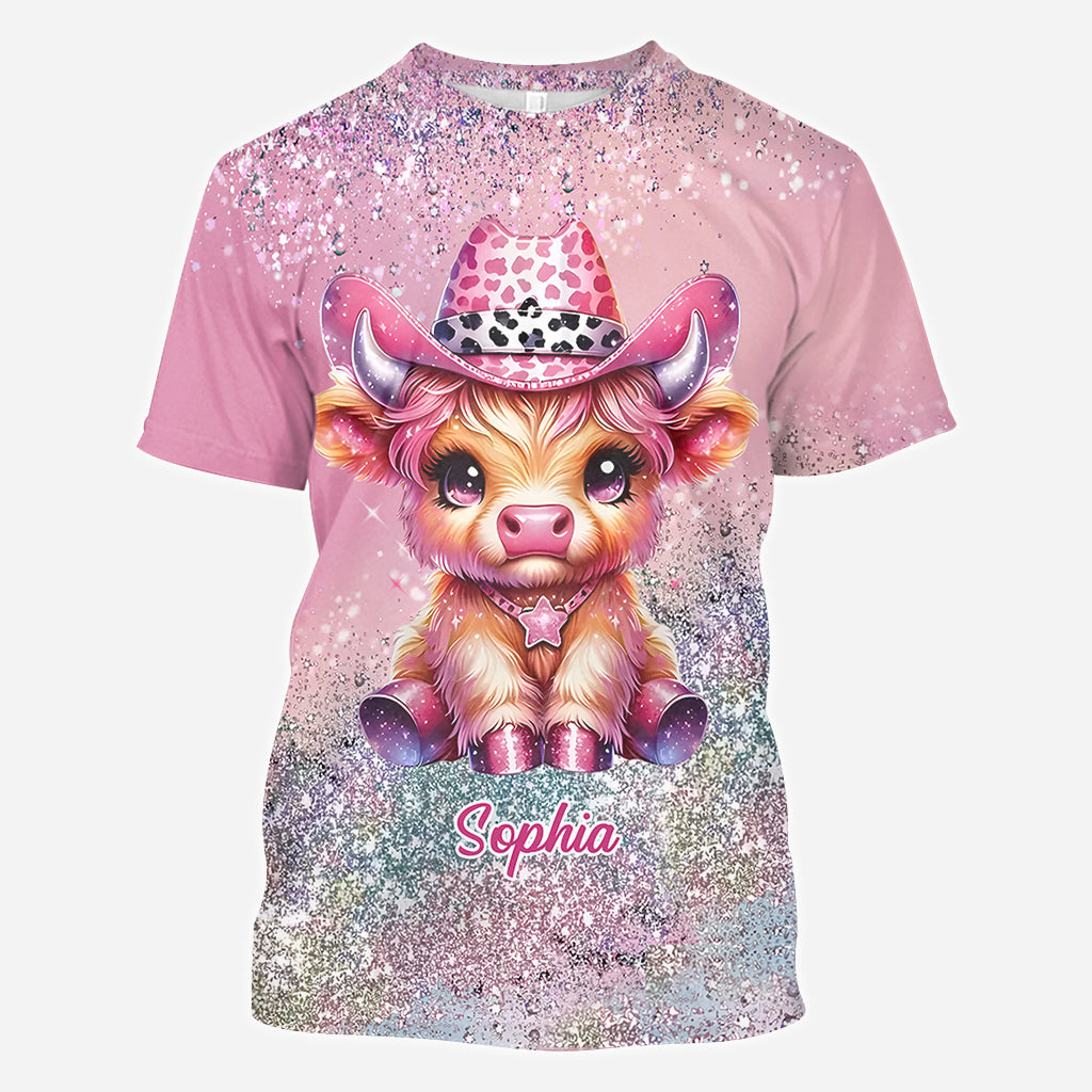 Niedliches Hochlandrind - Personalisiertes T-Shirt mit Hochlandrind-Allover-Print