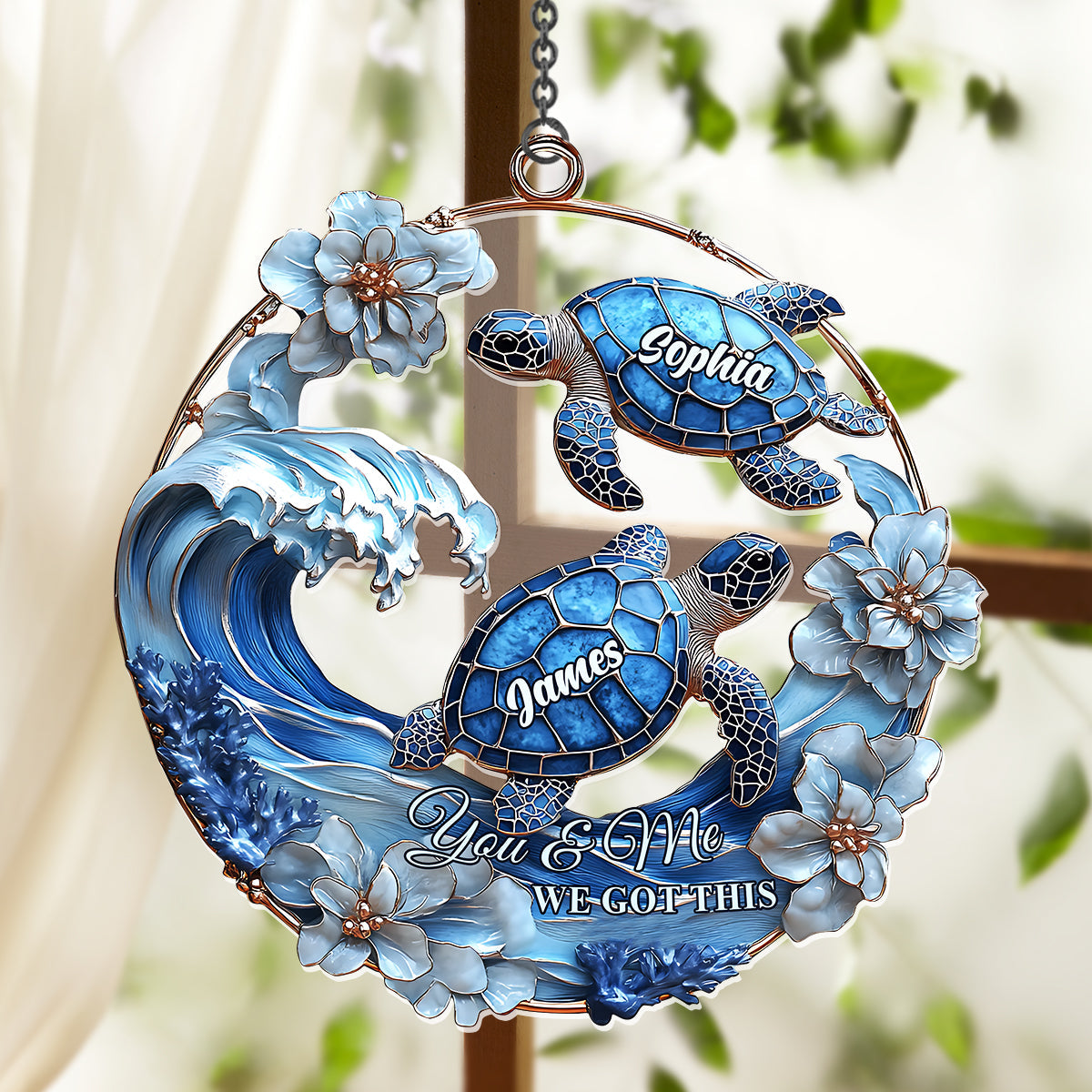 Du und ich, wir schaffen das – Personalisierter Schildkröten-Fensterhänger 