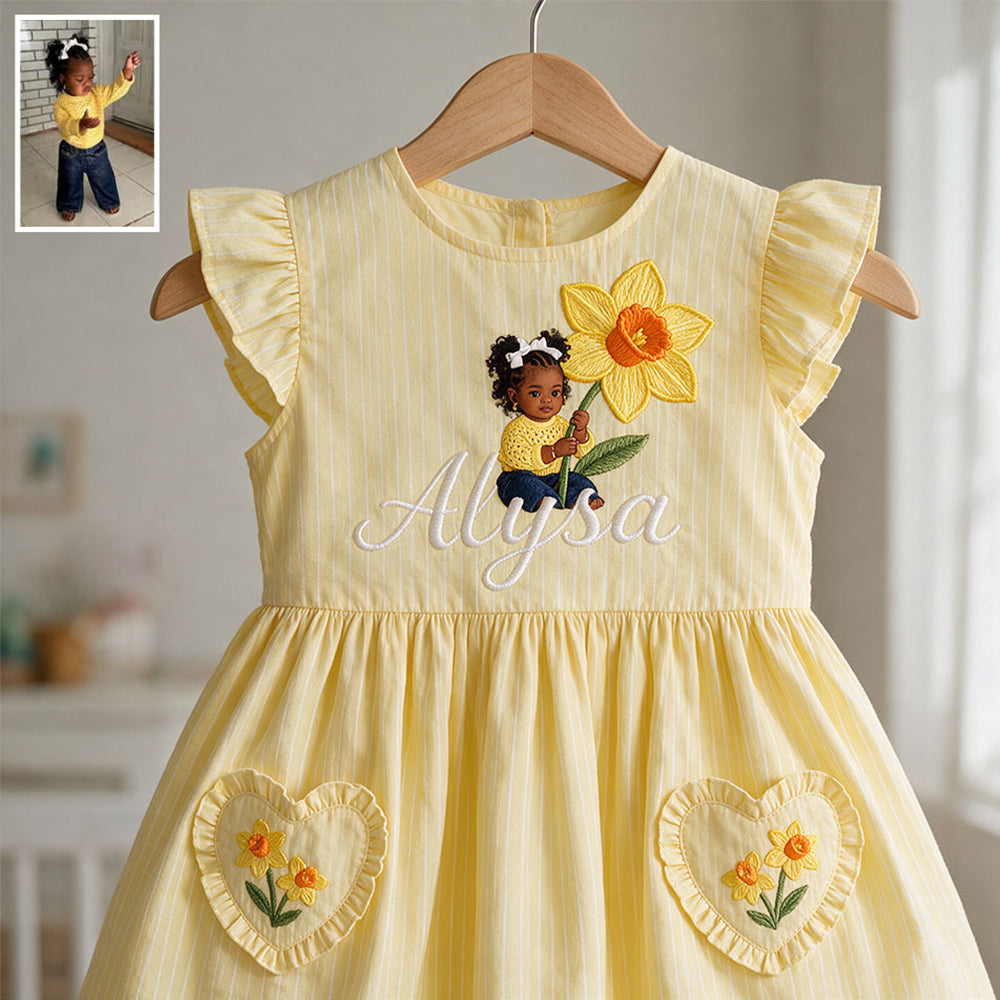 Custom Birth Month Flower Dress For Kid - Personalized Kid Kid Ruffle Sleeve Dress