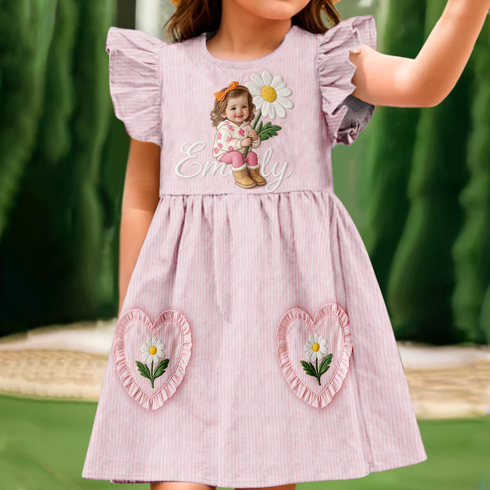 Custom Birth Month Flower Dress For Kid - Personalized Kid Kid Ruffle Sleeve Dress