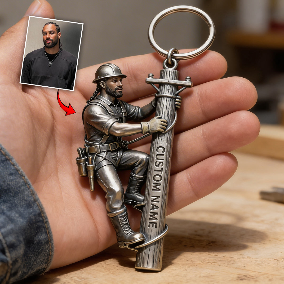 Custom Lineman Keychain From Any Photo - Personalized Lineman Keychain