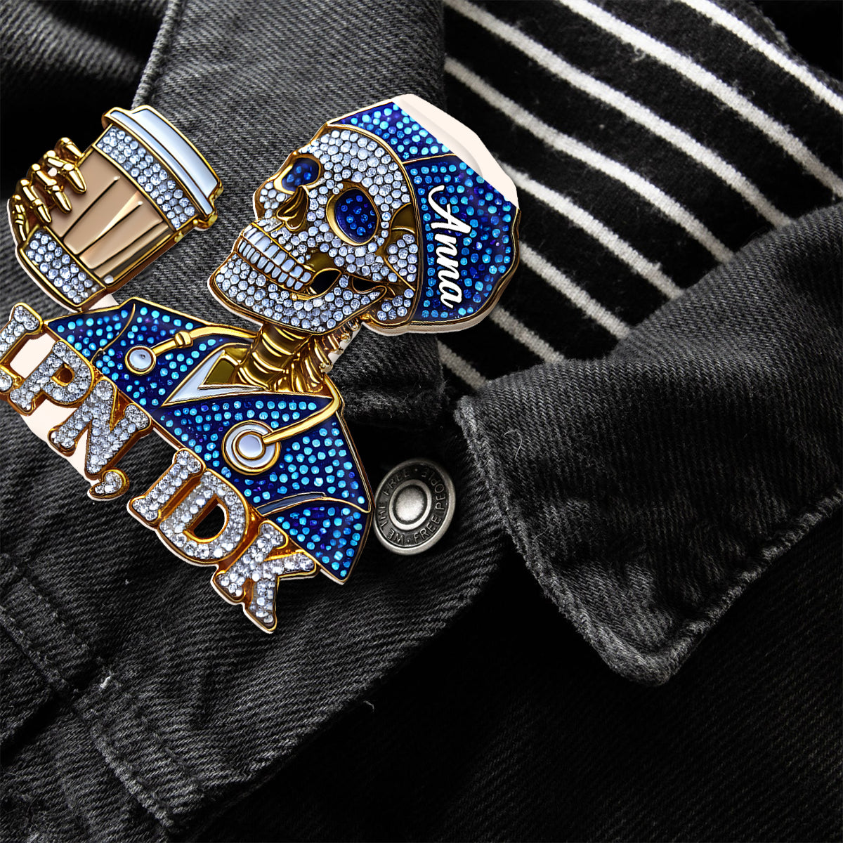 Lustige Totenkopf-Anstecknadel für Krankenschwestern – Personalisierter Krankenschwester-Anstecker