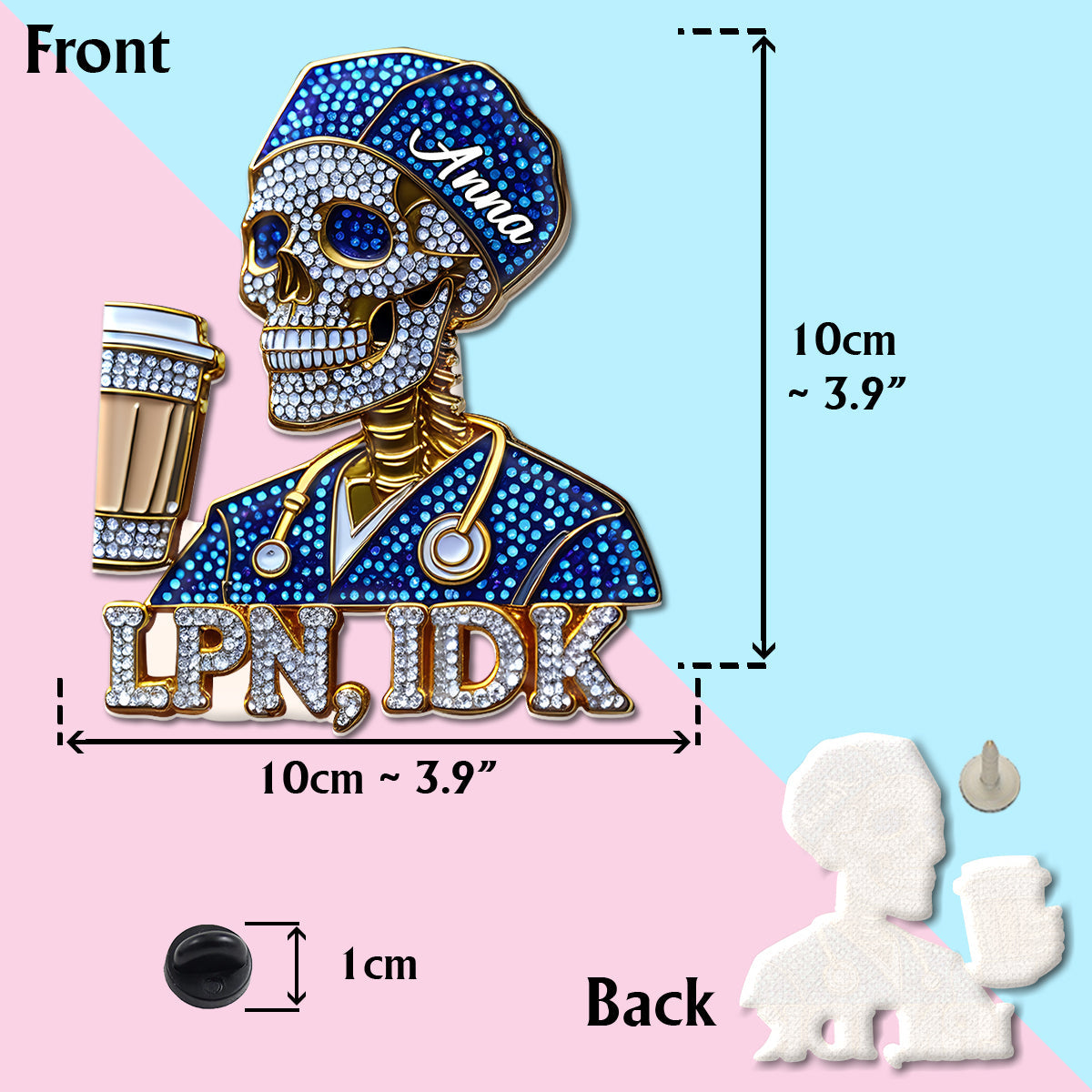 Lustige Totenkopf-Anstecknadel für Krankenschwestern – Personalisierter Krankenschwester-Anstecker