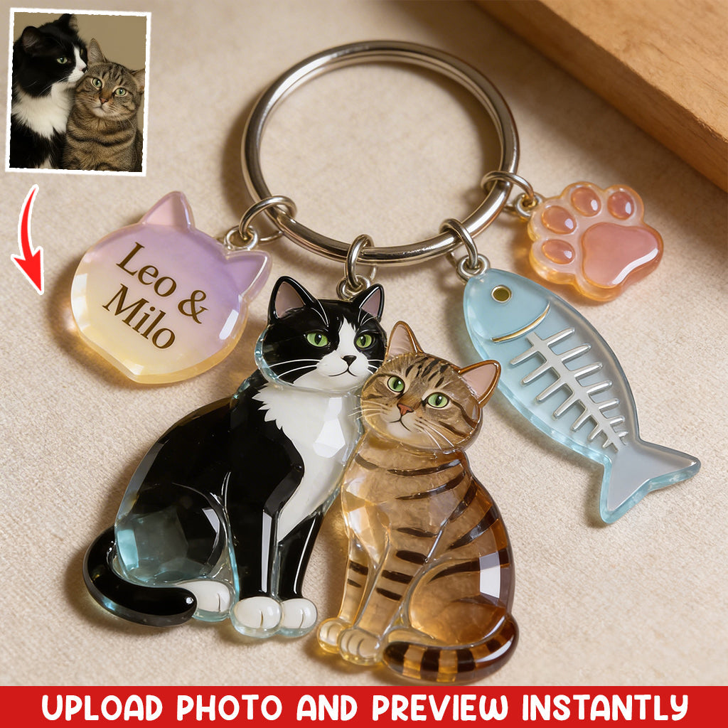 Custom Any Photo - Personalized Cat Keychain With Charms