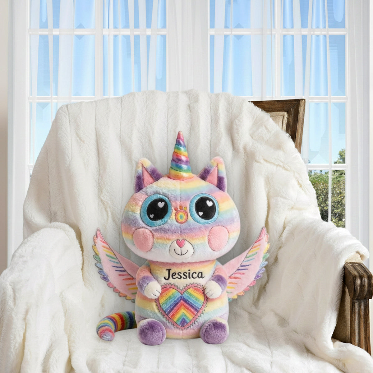 My Fantasy Friends, Custom From Your Kid's Drawing - Personalized Kid Premium Faux Fur Pillow