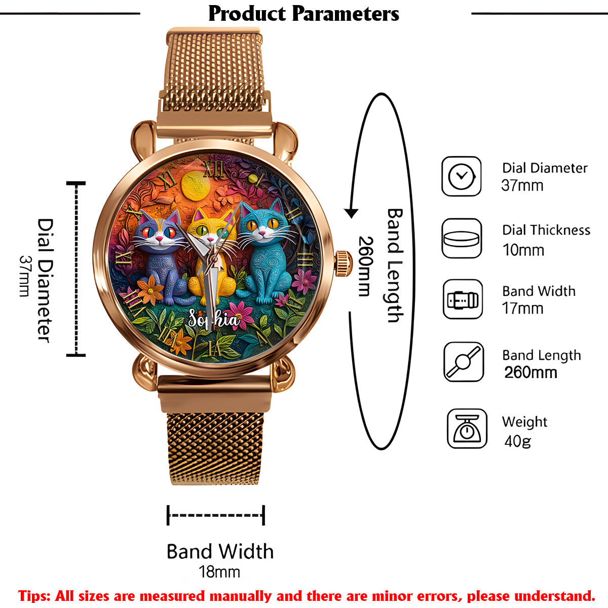 Bohemian Cat - Personalisierte Damen-Handuhr mit Katzenmotiv