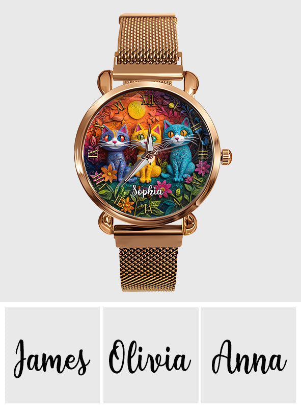 Bohemian Cat - Personalisierte Damen-Handuhr mit Katzenmotiv