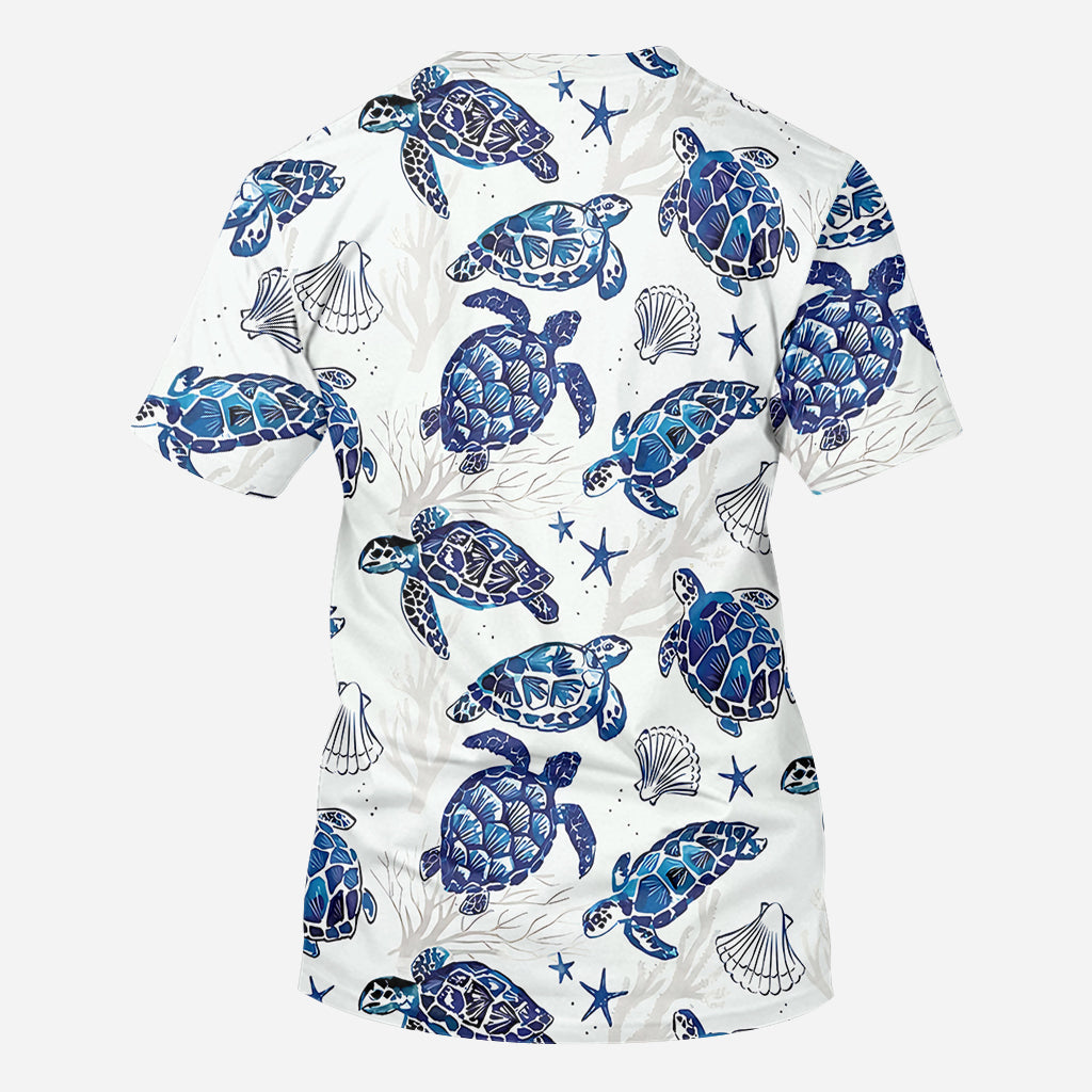 Toile De Jouy Patterm, Blue Dolphin, Turtle,... - Personalized Sea Lover All Over Shirt