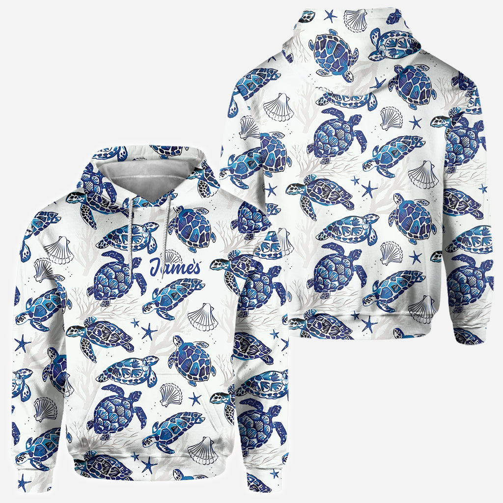 Toile De Jouy Patterm, Blue Dolphin, Turtle,... - Personalized Sea Lover All Over Shirt