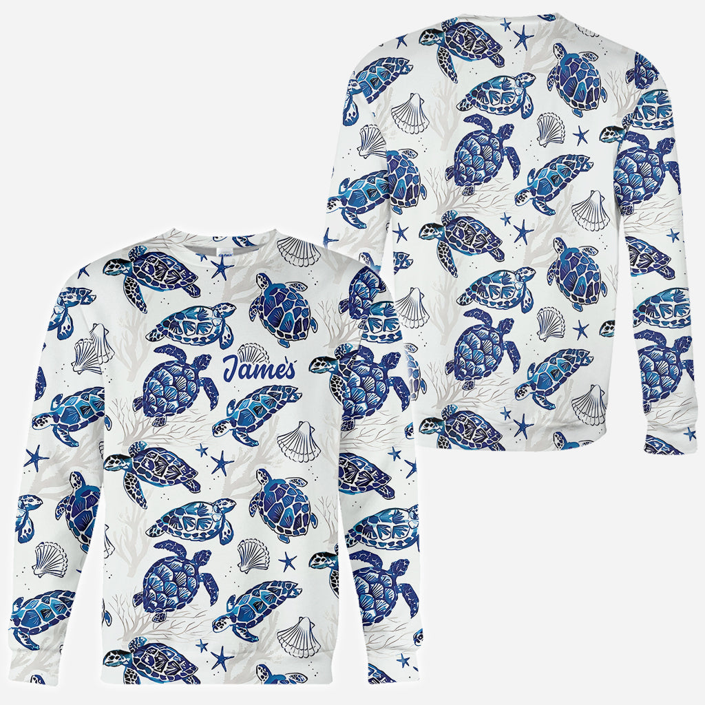 Toile De Jouy Patterm, Blue Dolphin, Turtle,... - Personalized Sea Lover All Over Shirt