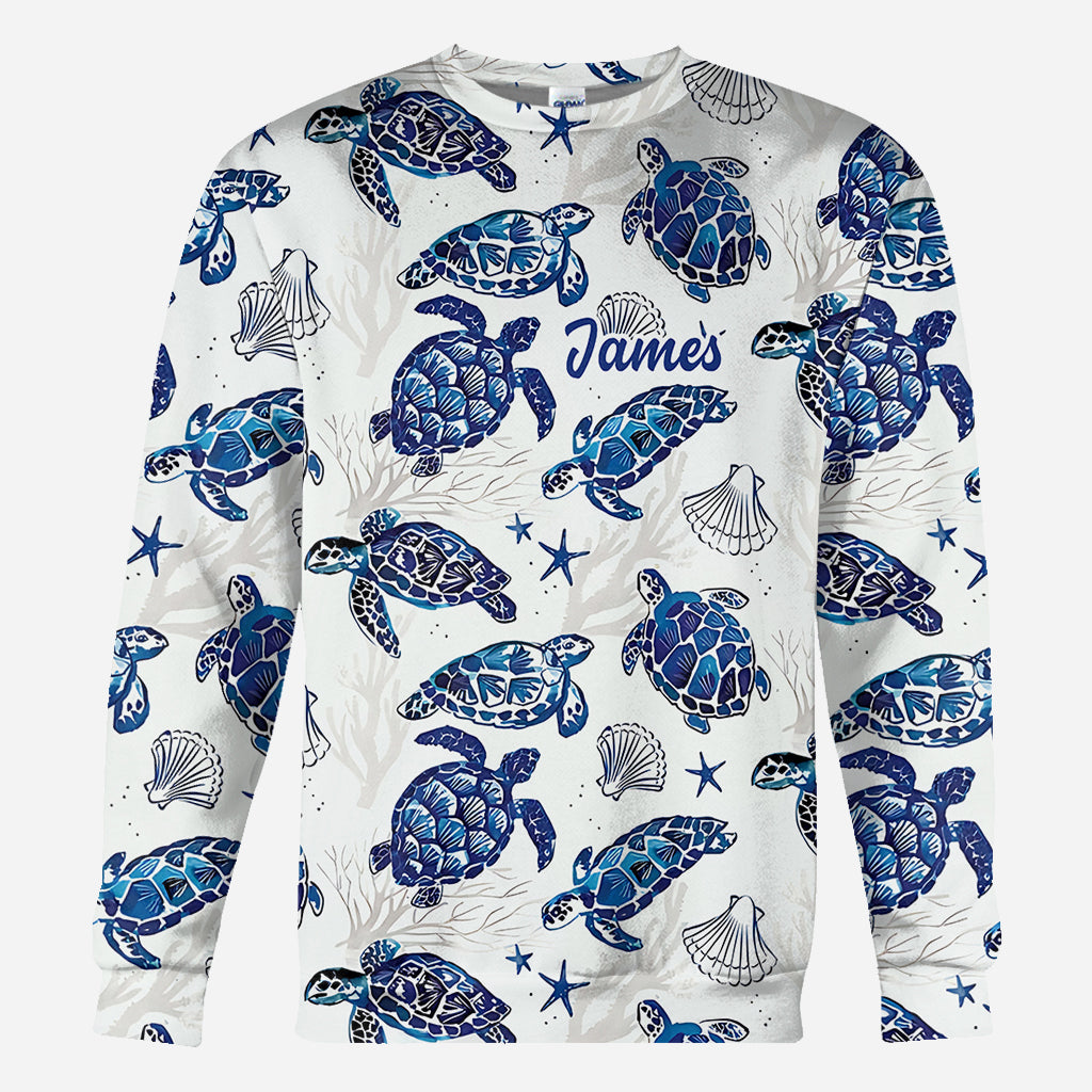 Toile De Jouy Patterm, Blue Dolphin, Turtle,... - Personalized Sea Lover All Over Shirt